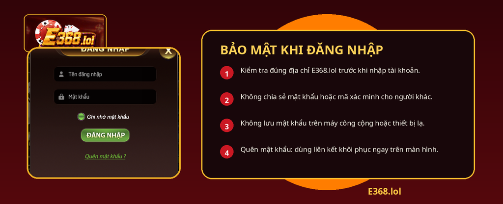 Các lưu ý quan trọng giúp đăng nhập E368 và bảo vệ tài khoản an toàn hơn.